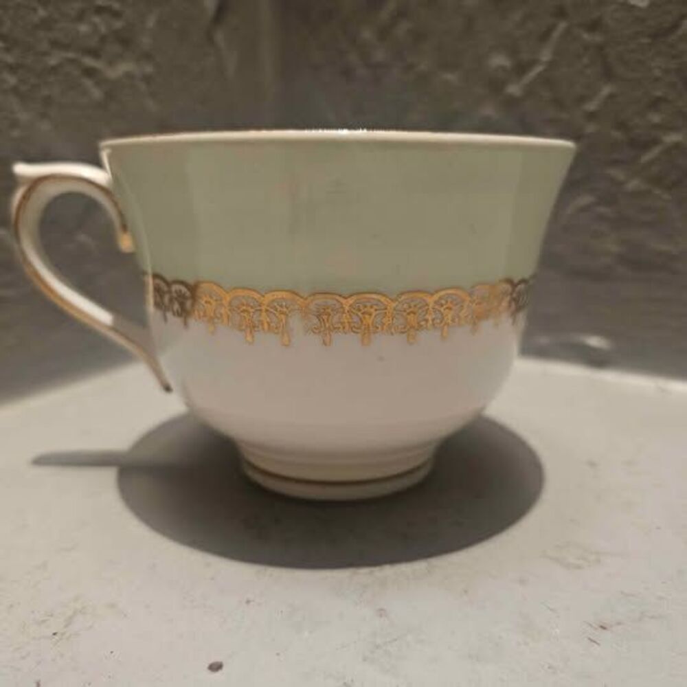 Bone China Coffee Cup Green and Gold Colclough